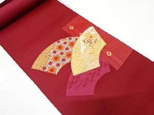 アンティーク　地紙に御所車・古典車織り出し名古屋帯地反物